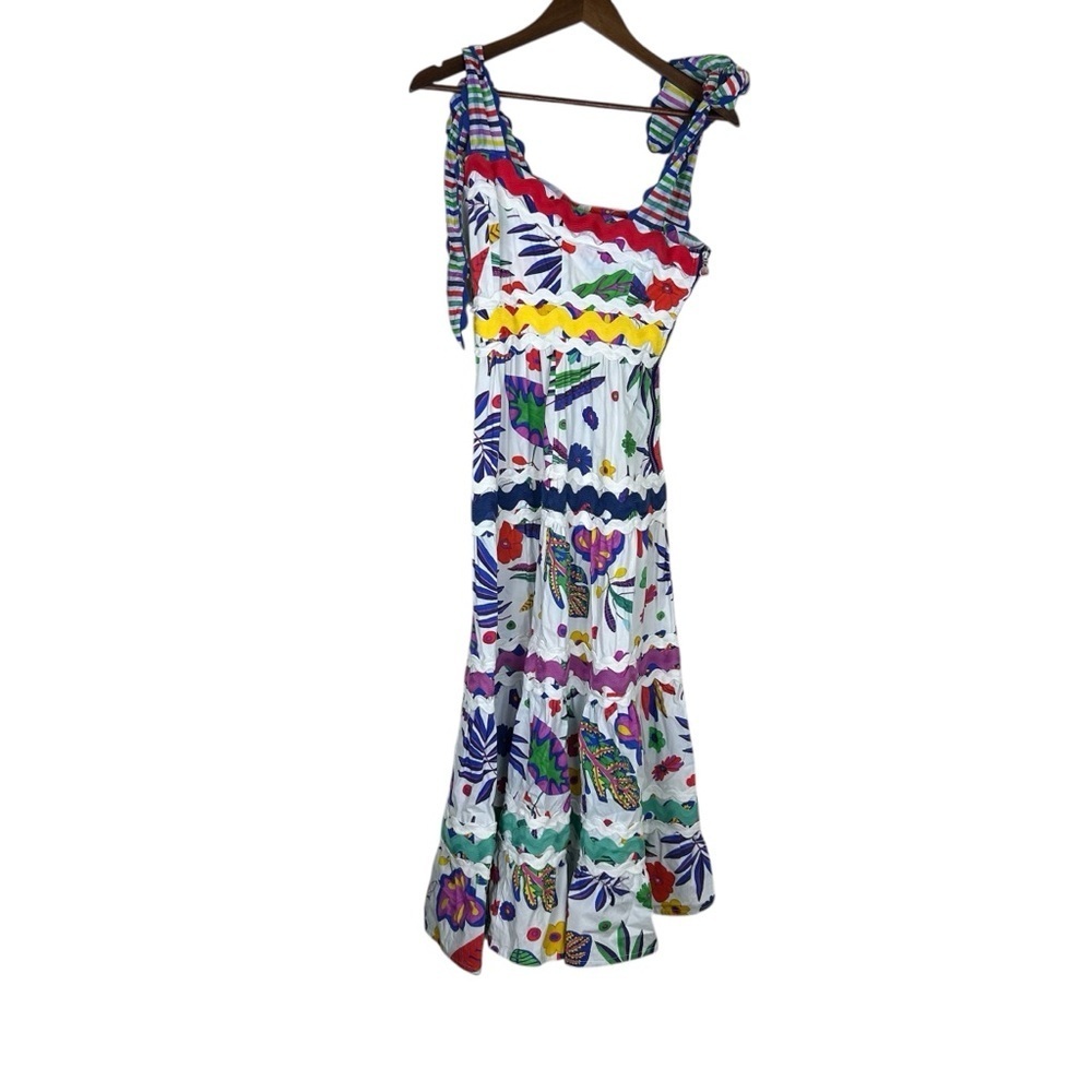 Celia B Floral Midi Dress Multicolor Embroidered A-Line Ruffle Small - Picture 6 of 9